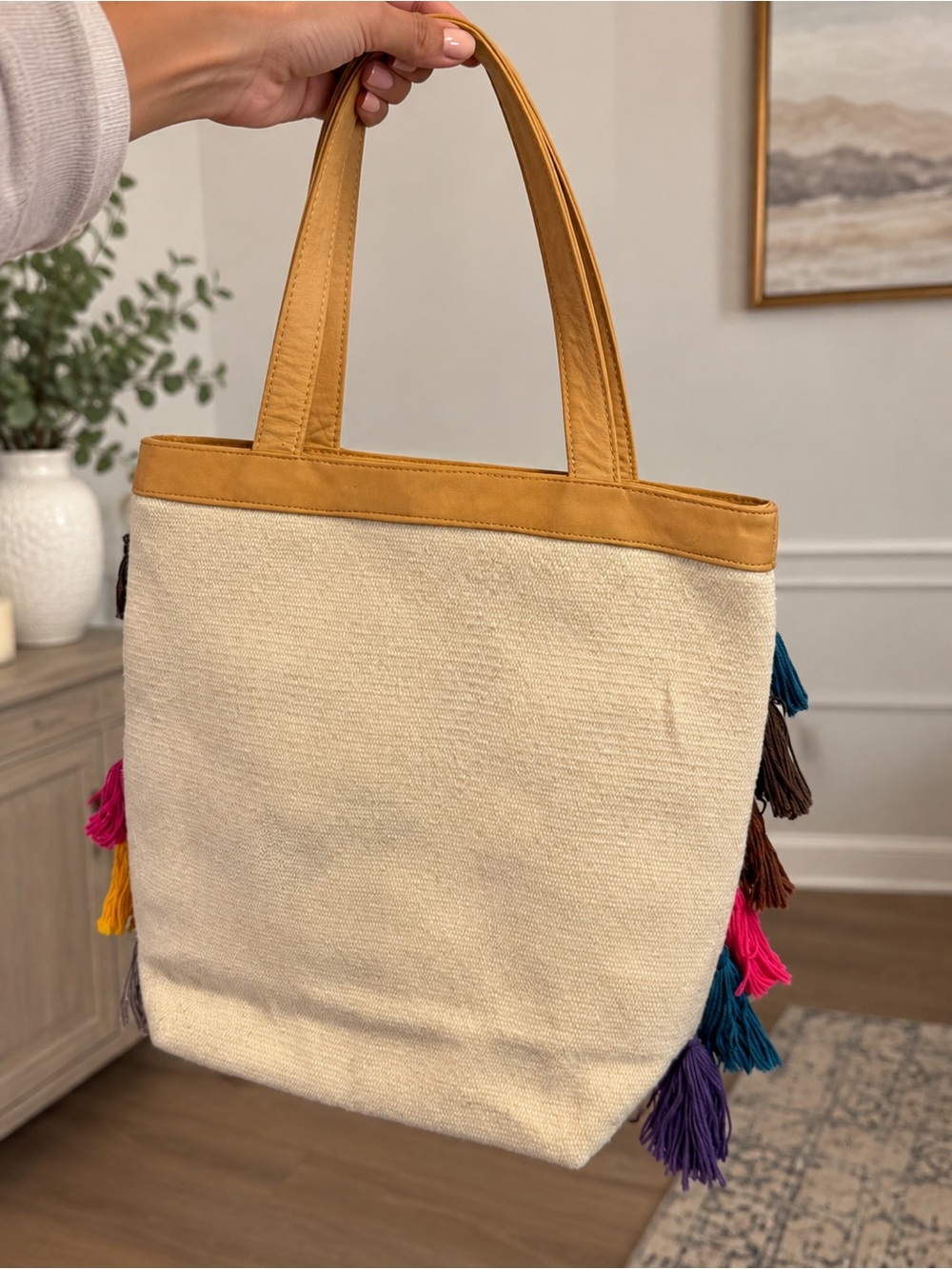Noonday Collection La Gloria Tassel Fringe Tote Bag Boho Cotton Shoulder Bag - Picture 2 of 5